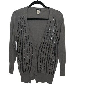 J. Crew Gray Sequin-Embellished V-Neck Cotton Wool Cardigan